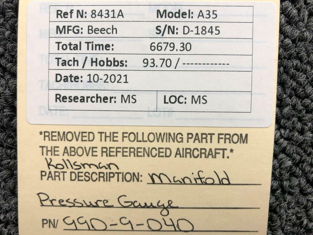 kollsman 990-9-040 Beechcraft A35 Kollsman Manifold Pressure Gauge