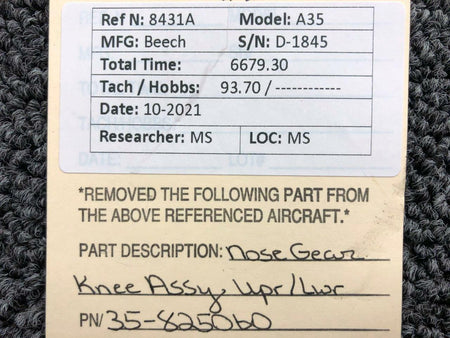 35-825060 Beechcraft A35 Nose Gear Torque Knee Assembly Upper / Lower BAS Part Sales | Airplane Parts