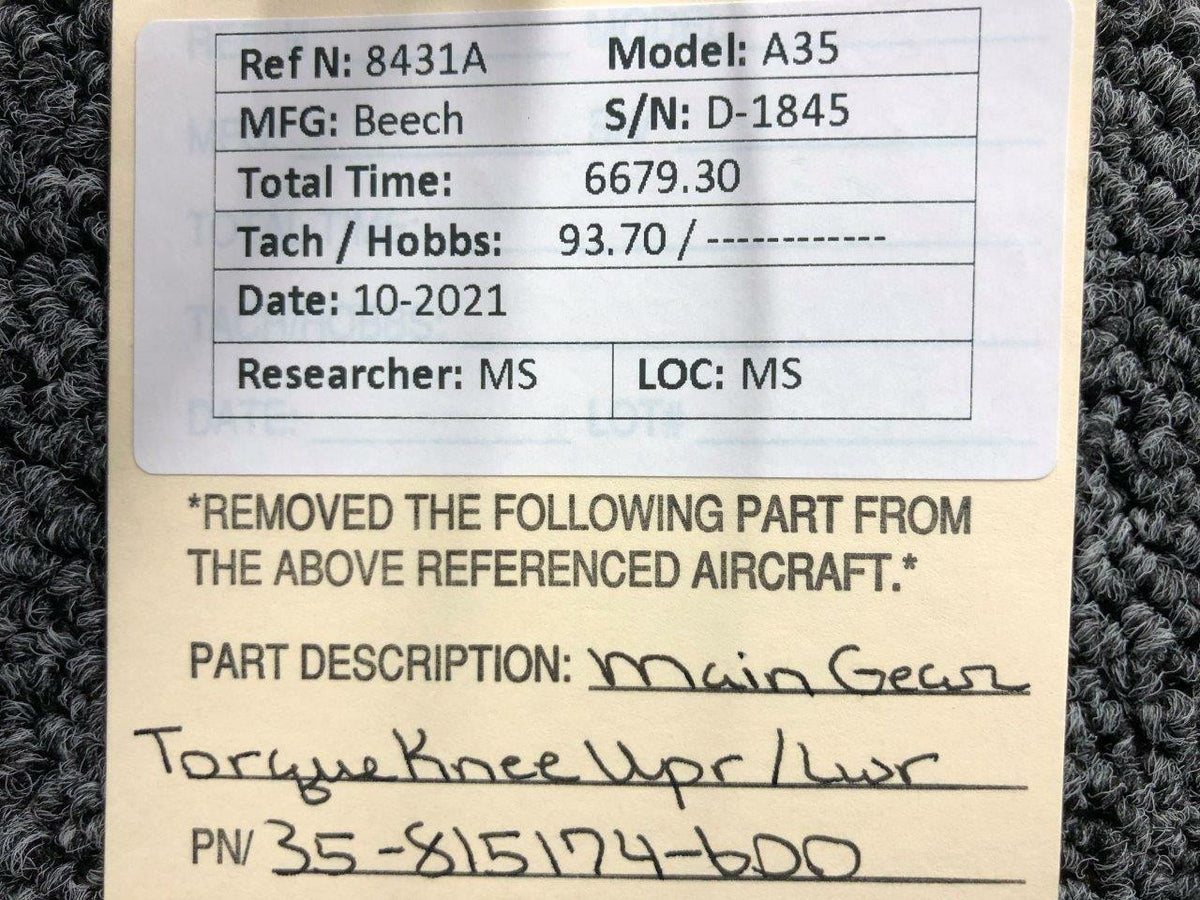 Beechcraft 35-815174-600 Beechcraft A35 Main Gear Torque Knee Assembly Upper / Lower
