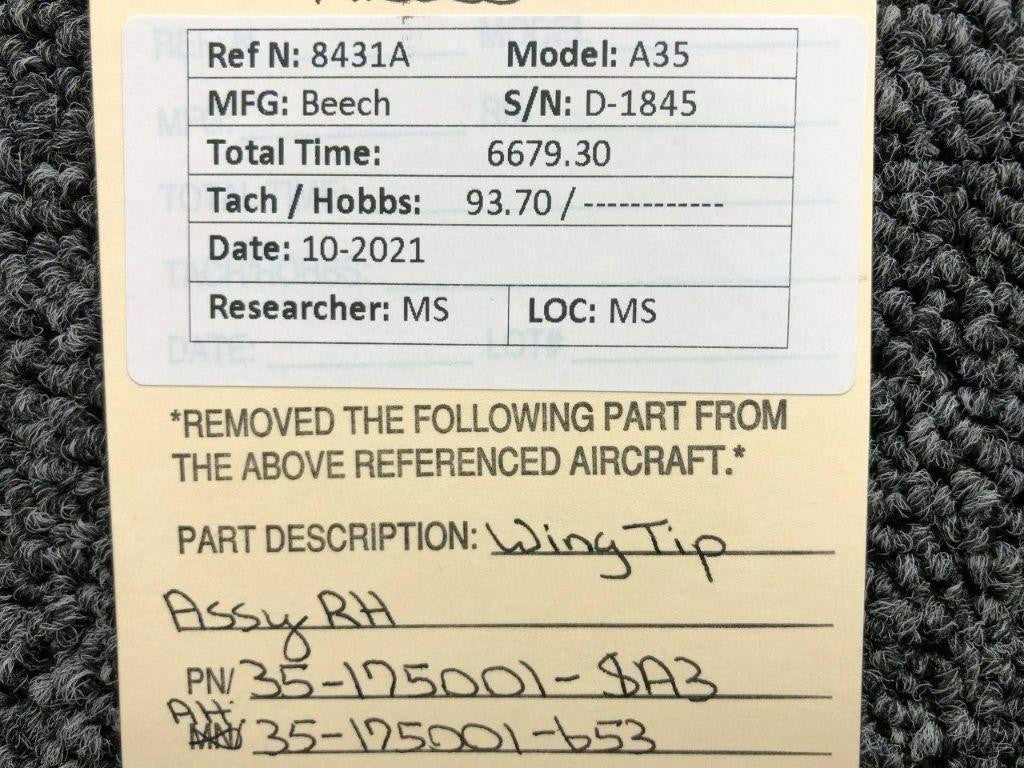 Beechcraft 35-175001-SA3 ALT 35-175001-653 Beechcraft A35 Wing Tip Assembly RH