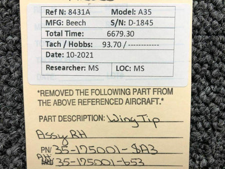Beechcraft 35-175001-SA3 ALT 35-175001-653 Beechcraft A35 Wing Tip Assembly RH