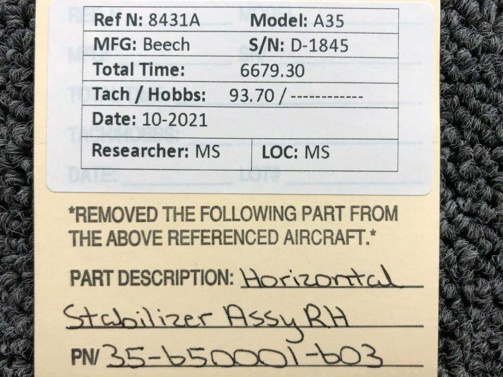 Beechcraft 35-650001-603 Beechcraft A35 Horizontal Stabilizer Assembly RH