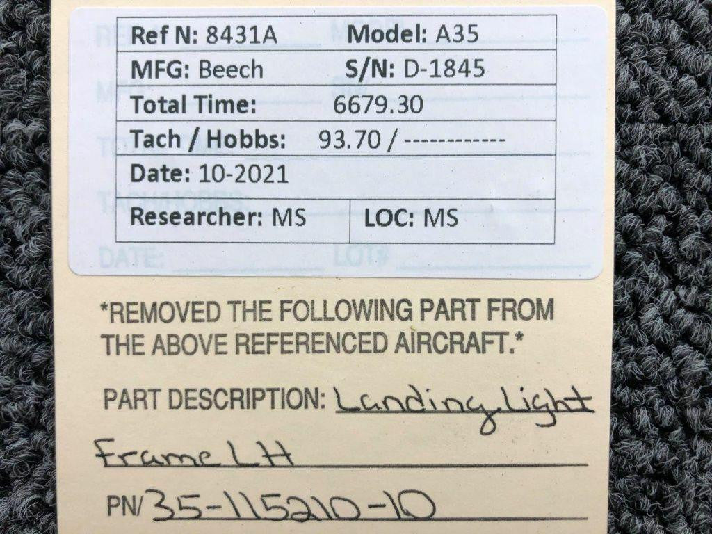 35-115210-10 Beechcraft A35 Landing Light Frame LH BAS Part Sales | Airplane Parts