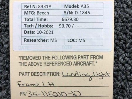 35-115210-10 Beechcraft A35 Landing Light Frame LH BAS Part Sales | Airplane Parts