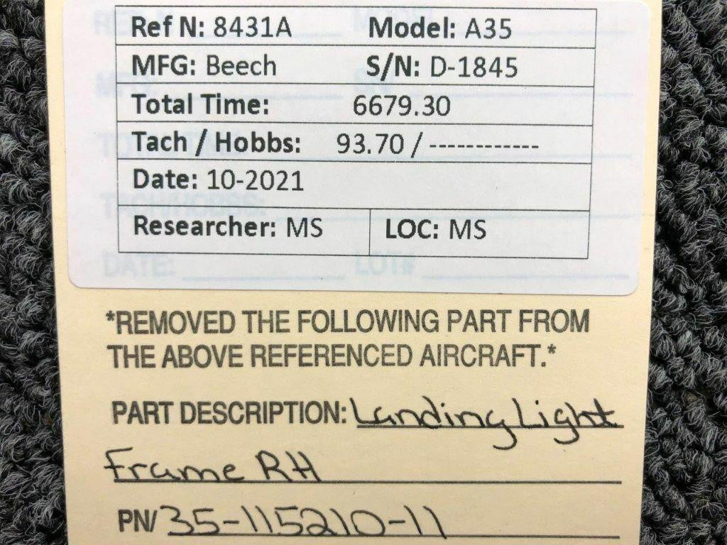 Beechcraft 35-115210-11 Beechcraft A35 Landing Light Frame RH