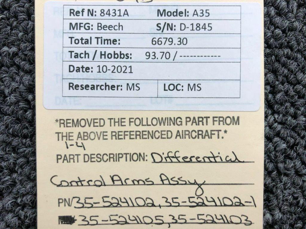 Beechcraft 35-524102 / 35-524102-1 Beechcraft A35 Differential Control Arm Assembly