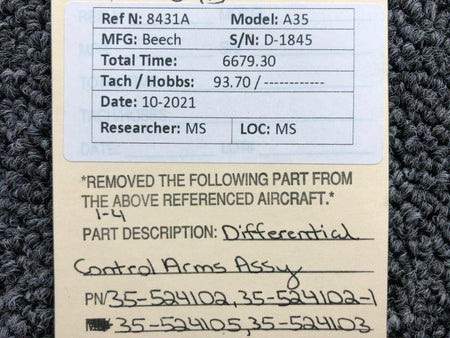 Beechcraft 35-524102 / 35-524102-1 Beechcraft A35 Differential Control Arm Assembly