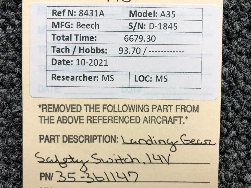 Beechcraft 35-361147 Beechcraft A35 Landing Gear Safety Switch Volts 14