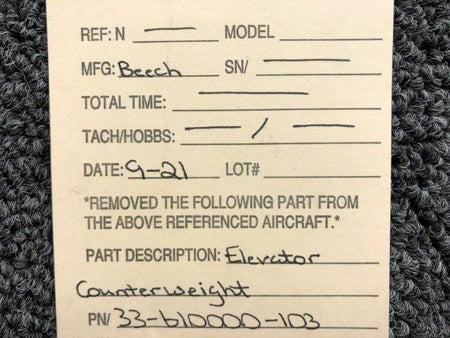 33-610000-103 Beechcraft Elevator Counterweight (SA) BAS Part Sales | Airplane Parts