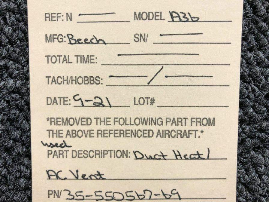 Beechcraft 35-550567-69 Beechcraft A36 Duct Heat / AC Vent SA
