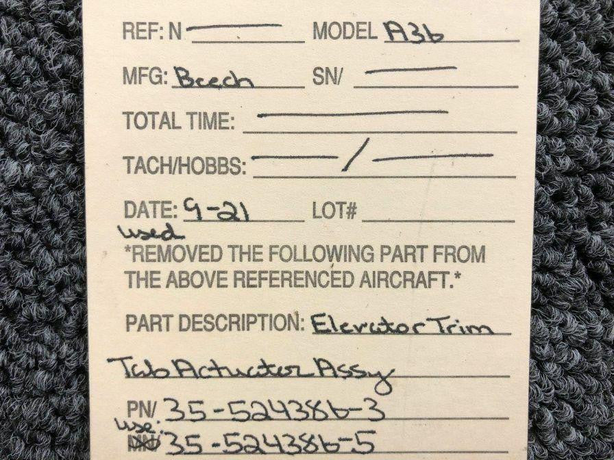 Beechcraft 35-524386-3 USE 35-524386-5 Beech A36 Elevator Trim Tab Actuator Assy SA