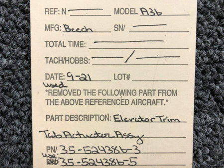 Beechcraft 35-524386-3 USE 35-524386-5 Beech A36 Elevator Trim Tab Actuator Assy SA