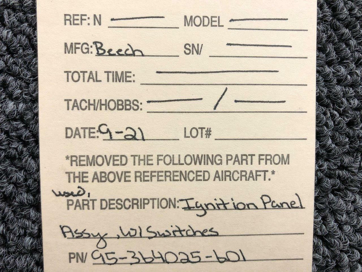 95-364025-601 Beechcraft Ignition Panel Assembly W/ Switches (SA) BAS Part Sales | Airplane Parts