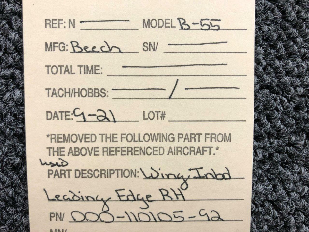000-110105-92 Beechcraft B-55 Wing Leading Edge Inboard RH (SA) BAS Part Sales | Airplane Parts