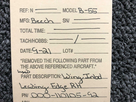 000-110105-92 Beechcraft B-55 Wing Leading Edge Inboard RH (SA) BAS Part Sales | Airplane Parts