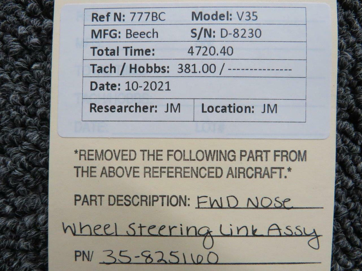Beechcraft 35-825160 Beechcraft V35 Nose Wheel Steering Link Forward Assembly