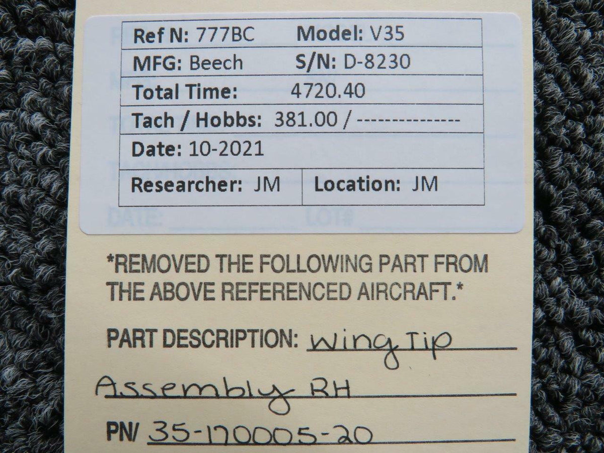 Beechcraft 35-170005-20 Beechcraft V35 Wing Tip Assembly RH