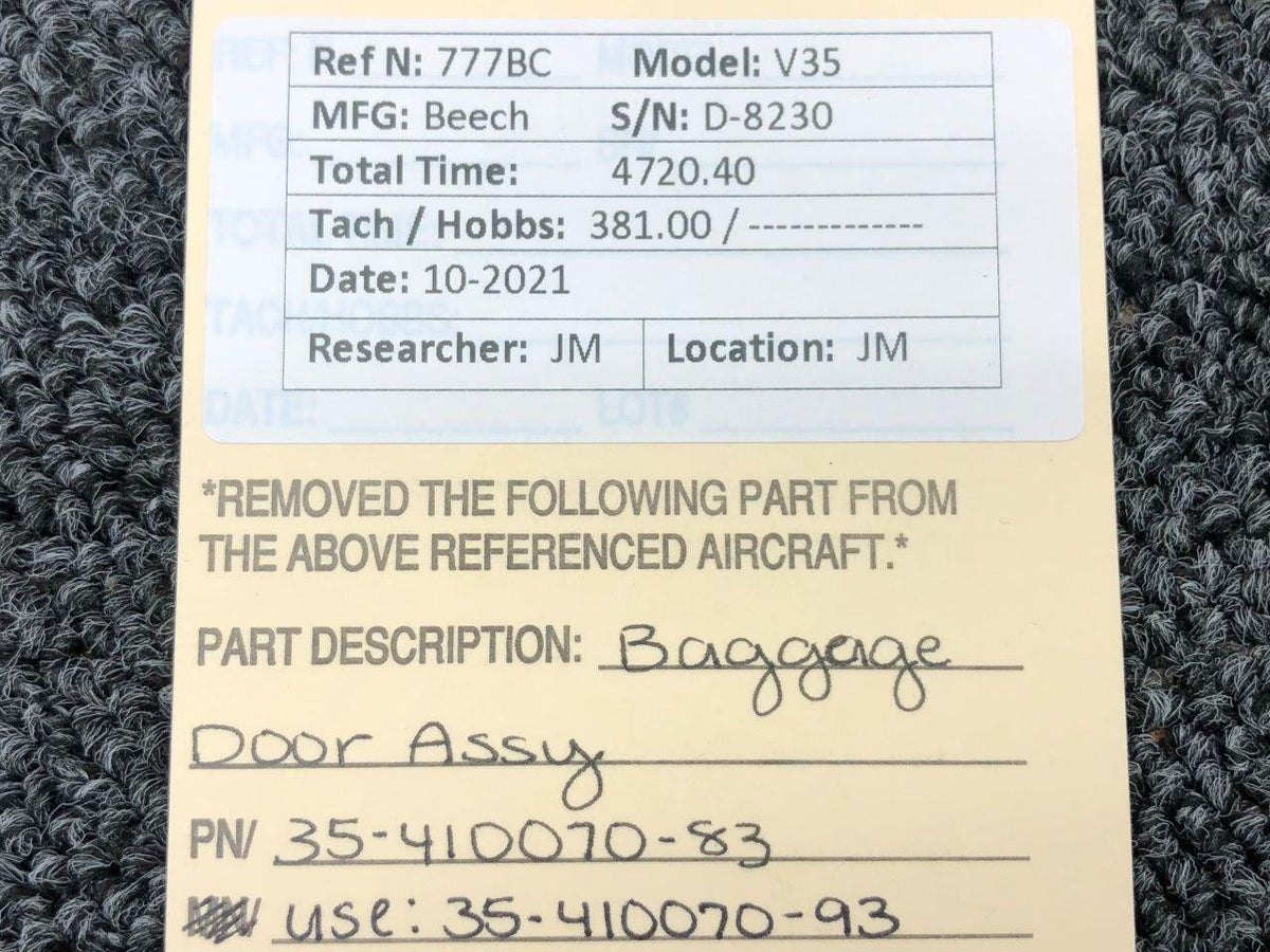 Beechcraft 35-410070-83 USE 35-410070-93 Beechcraft V35 Baggage Door Assembly