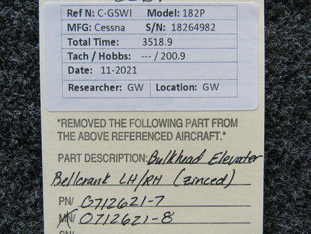 Cessna 0712621-7 / 0712621-8 Cessna 182P Bulkhead Elevator Bellcrank LH / RH Zinced