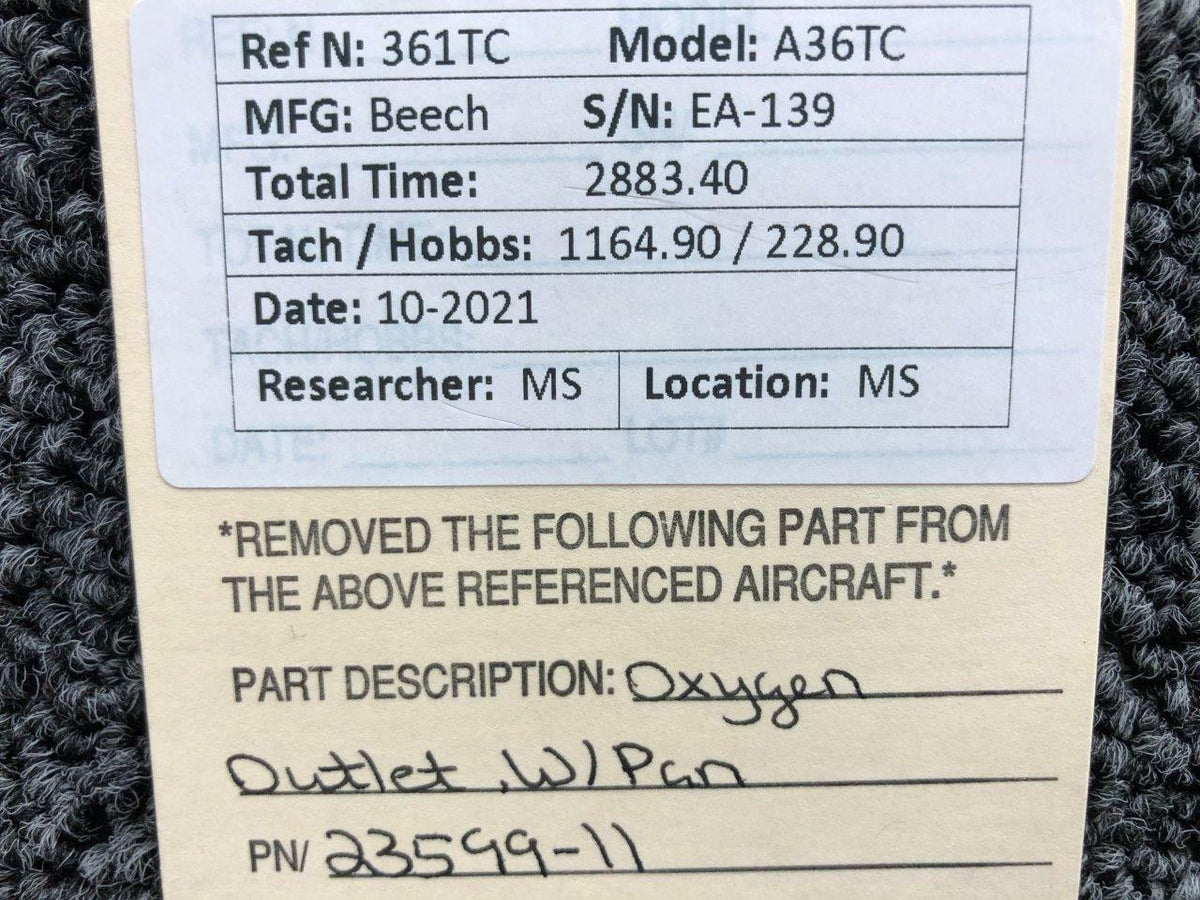 Beechcraft 23599-11 Beechcraft A36TC Oxygen Outlet W/ Pan