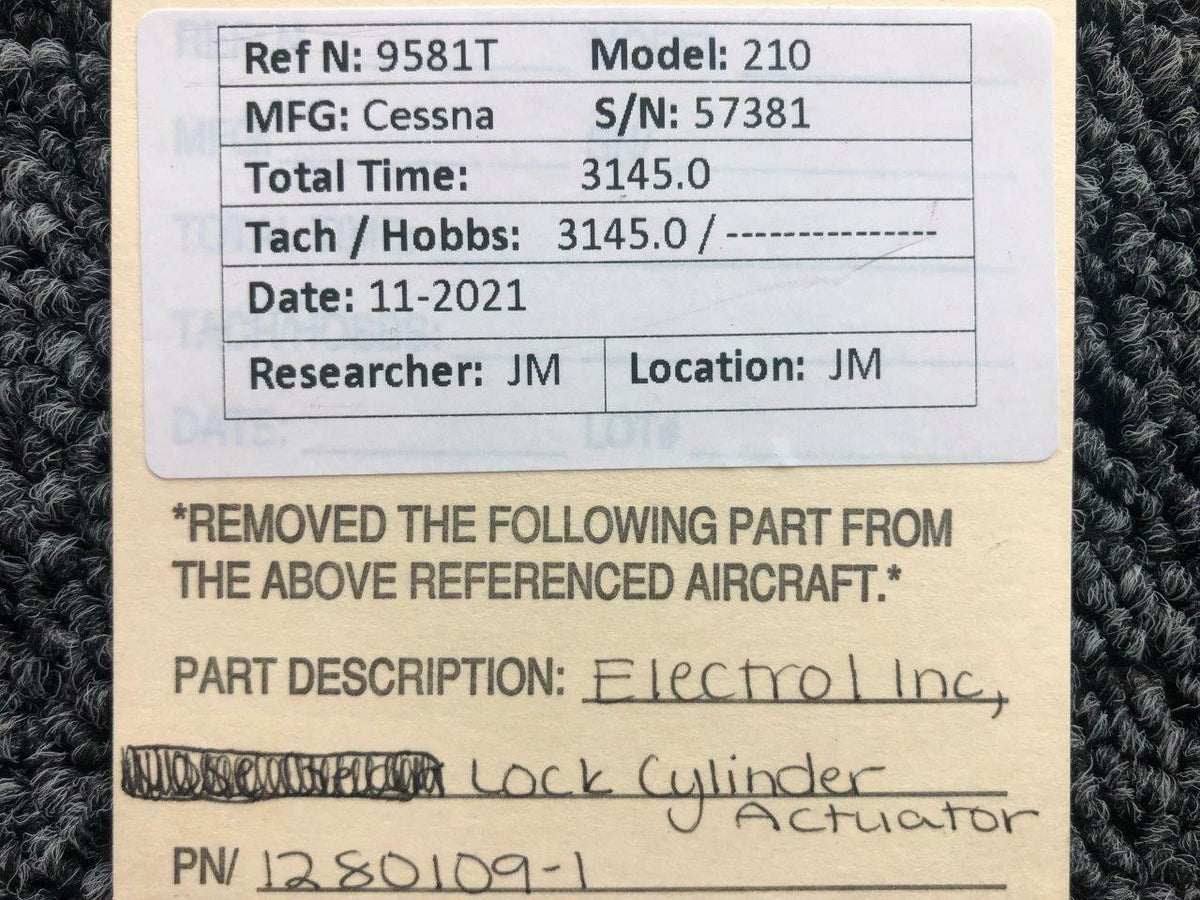 Electrol 1280109-1 USE 1280504-2 Cessna 210 Electrol Inc Lock Cylinder Actuator