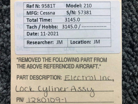 1280109-1 Cessna 210 Electrol Inc. Lock Cylinder Actuator Assembly (Minus Link) BAS Part Sales | Airplane Parts