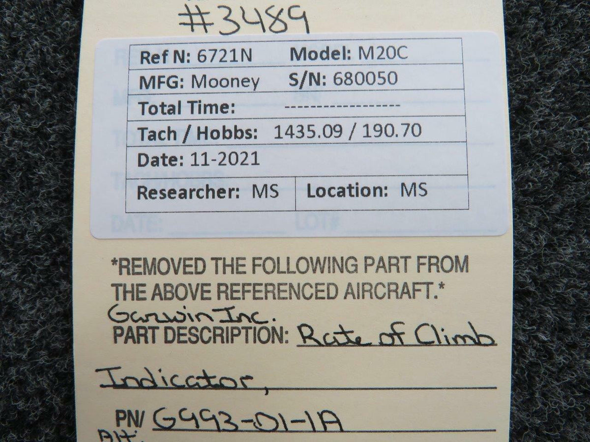 GARWIN G993-01-1A Mooney M20C Garwin Rate of Climb Indicator