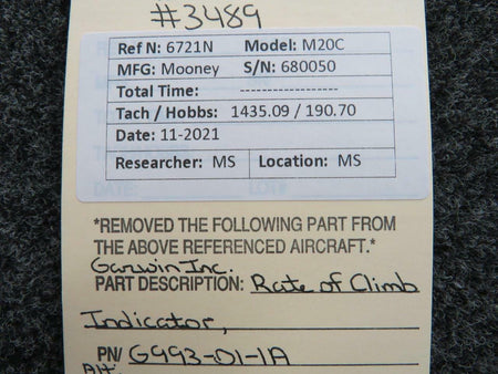 GARWIN G993-01-1A Mooney M20C Garwin Rate of Climb Indicator