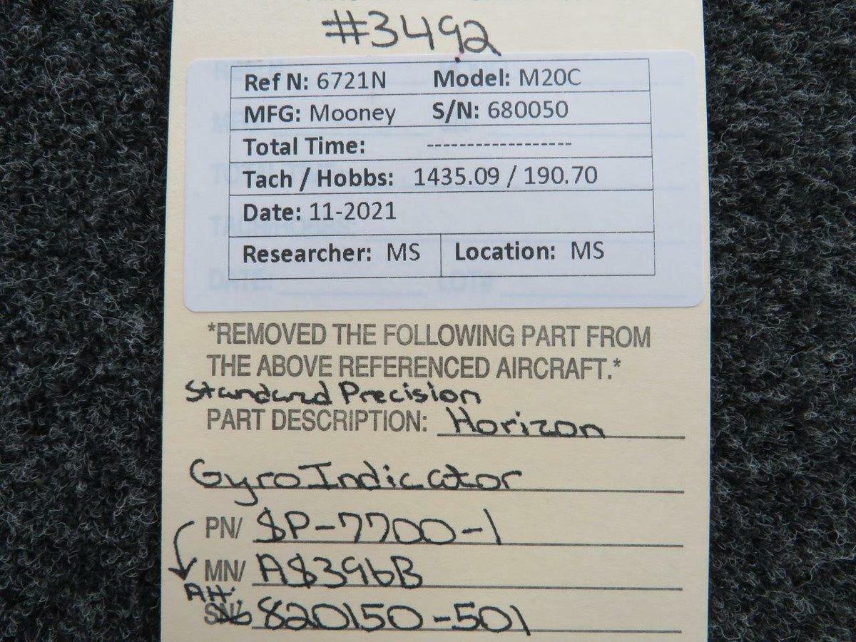 Standard Precision SP-7700-1 M/N AS396B Standard Precision Horizon Gyro Indicator