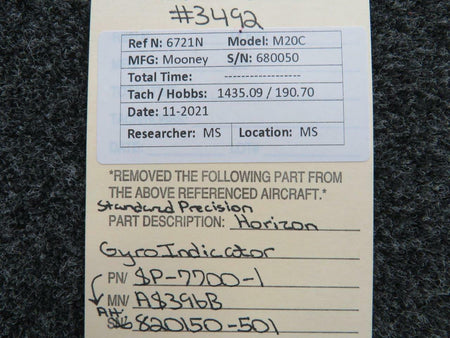 Standard Precision SP-7700-1 M/N AS396B Standard Precision Horizon Gyro Indicator