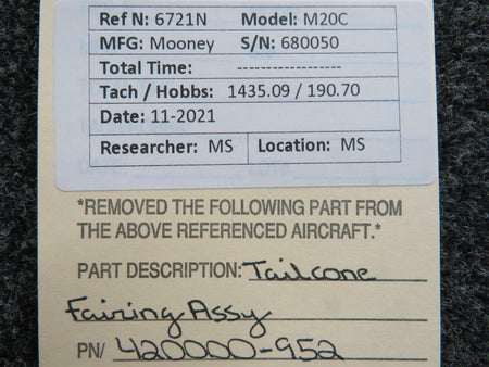 Mooney 420000-952 Mooney M20C Tailcone Fairing Assembly