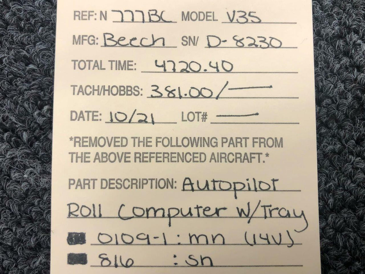 S-Tec 0109-1 Beechcraft V35B S-Tec Autopilot Roll Computer W/ Tray Volts 14