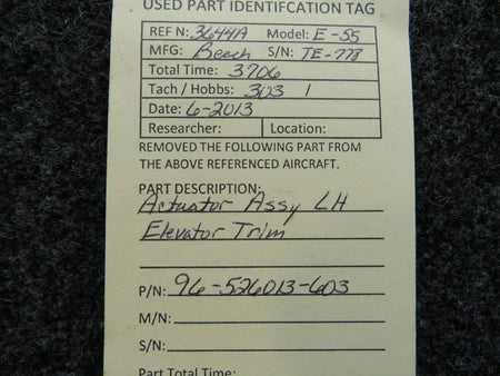 96-526013-603 Beechcraft E-55 Elevator Trim Actuator Assembly LH BAS Part Sales | Airplane Parts