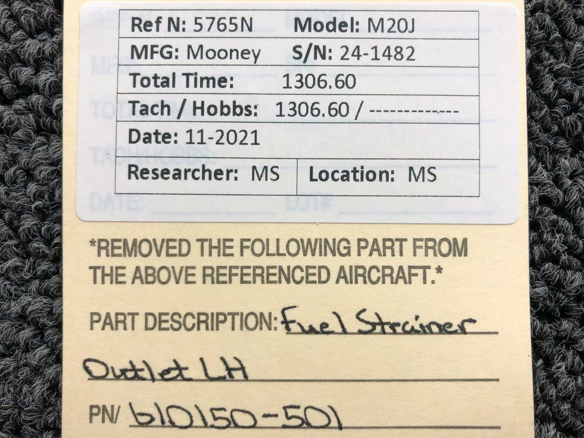 Mooney 610150-501 Mooney M20J Fuel Strainer Outlet LH