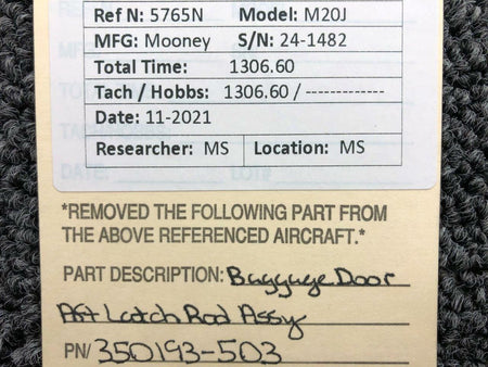 Mooney 350193-503 Mooney M20J Baggage Door Aft Latch Rod Assembly