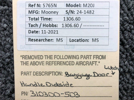 Mooney 310300-503 Mooney M20J Baggage Door Latch Handle Outside