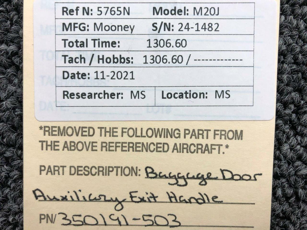 Mooney 350191-503 Mooney M20J Baggage Door Auxiliary Exit Handle