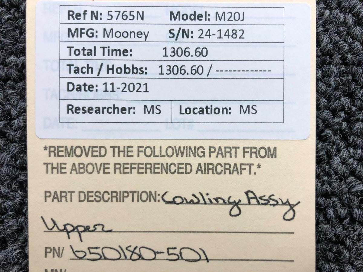 650180-501 Mooney M20J Cowling Assembly Upper BAS Part Sales | Airplane Parts