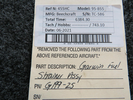 GARWIN G199-25 Beechcraft 95-B55 Garwin Fuel Strainer Assembly