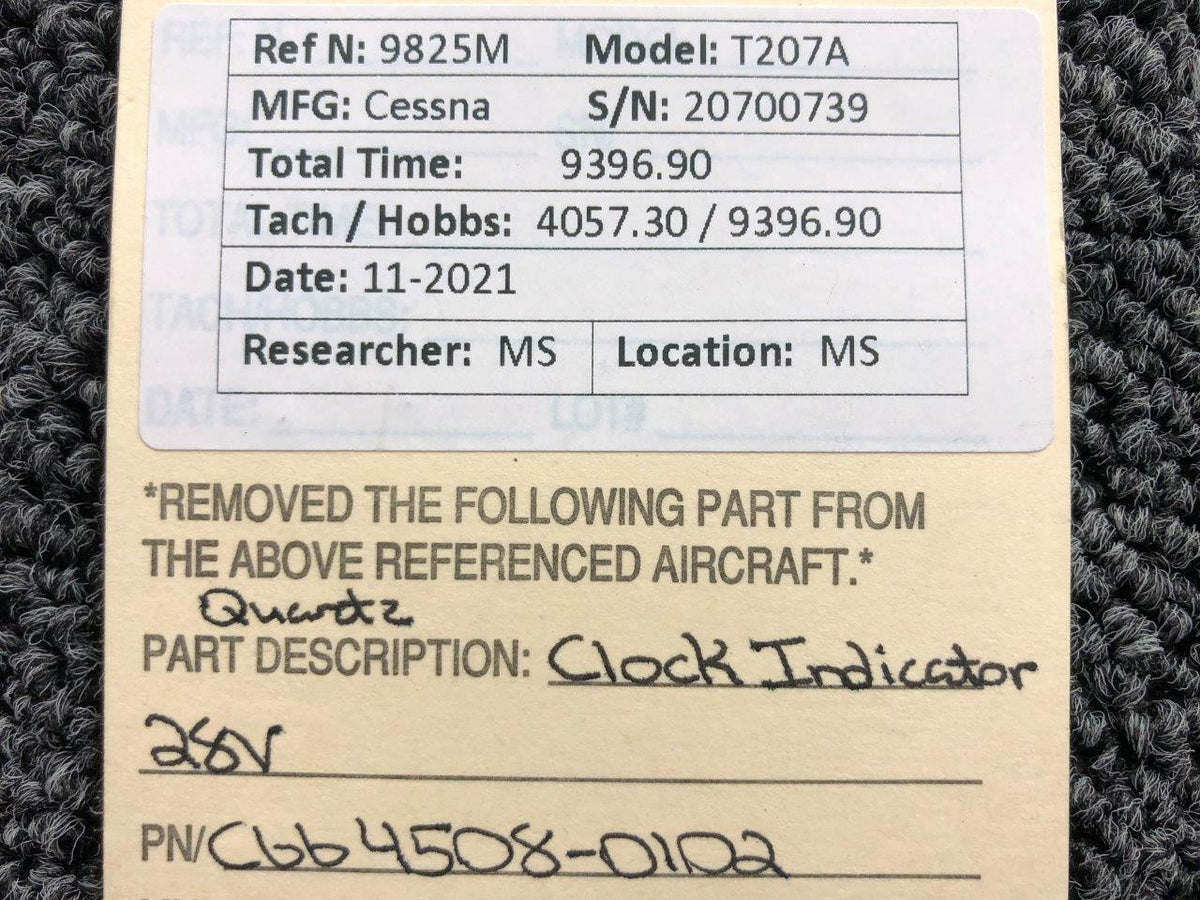 Quartz C664508-0102 Cessna T207A Quartz Clock Indicator Volts 28