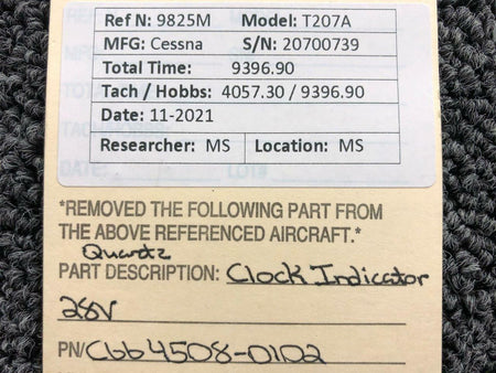 Quartz C664508-0102 Cessna T207A Quartz Clock Indicator Volts 28