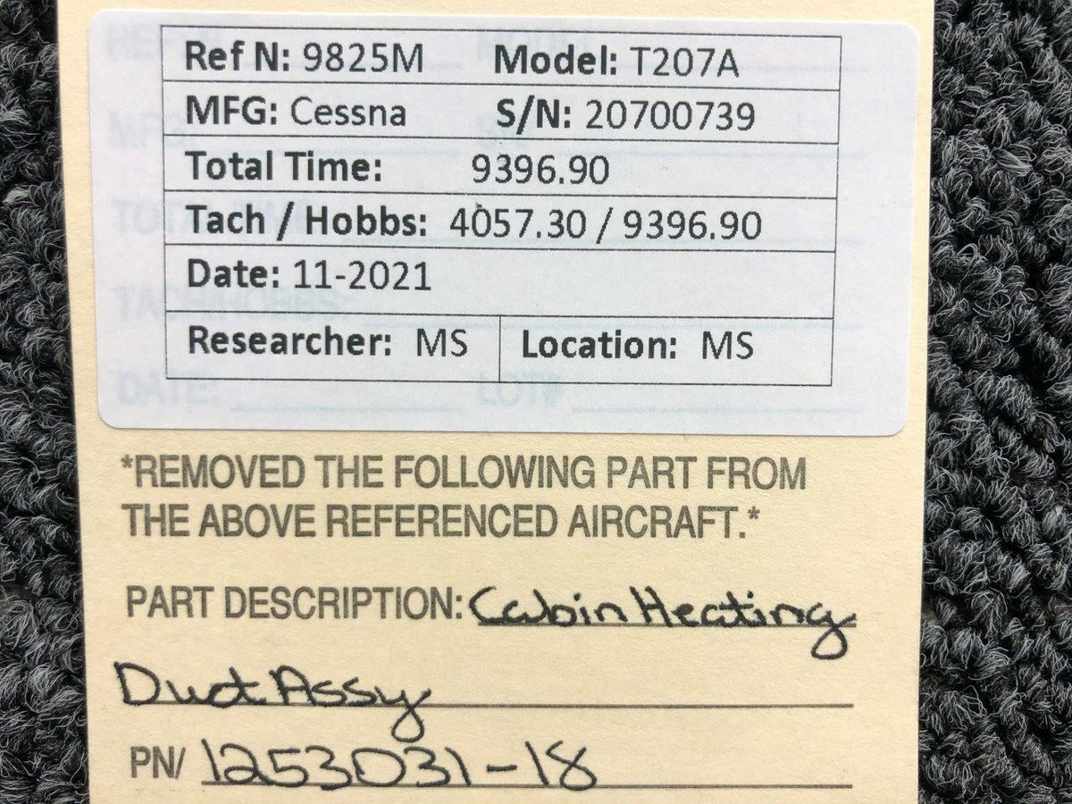 Cessna 1253031-18 Cessna T207A Cabin Heating Duct Assembly