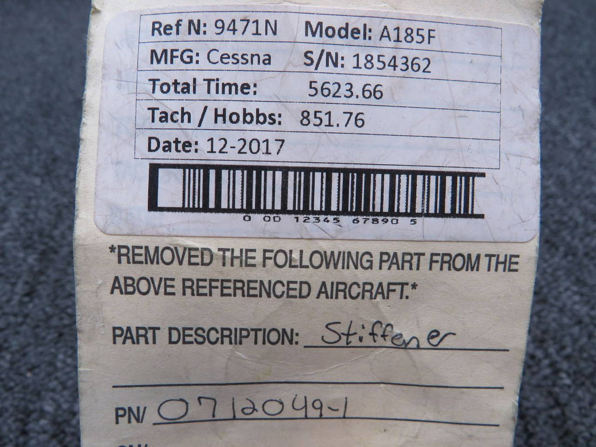 0712049-1 Cessna A185F Stiffener LH BAS Part Sales | Airplane Parts