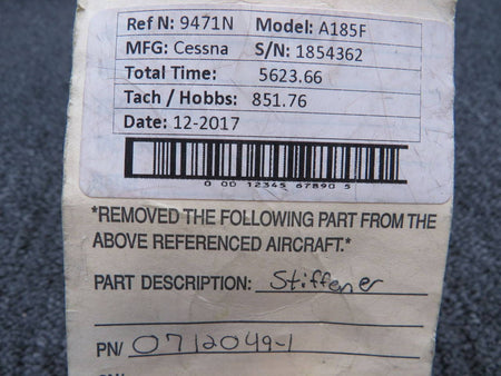0712049-1 Cessna A185F Stiffener LH BAS Part Sales | Airplane Parts