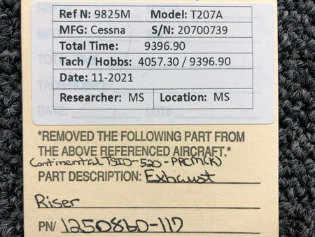Continental 1250860-117 Cessna T207A Continental TSIO-520-PRCM Exhaust Riser