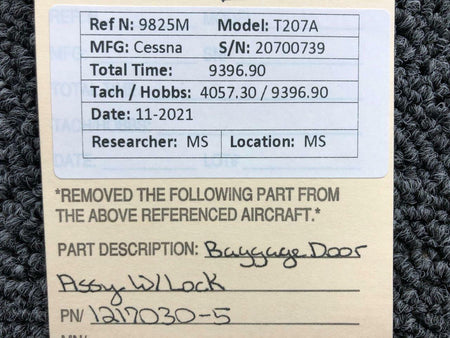 Cessna 1217030-5 Cessna T207A Baggage Door Assembly W/ Lock