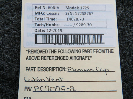 Cessna PC7075-2 Cessna 172S Plenum Cap Cabin Vent