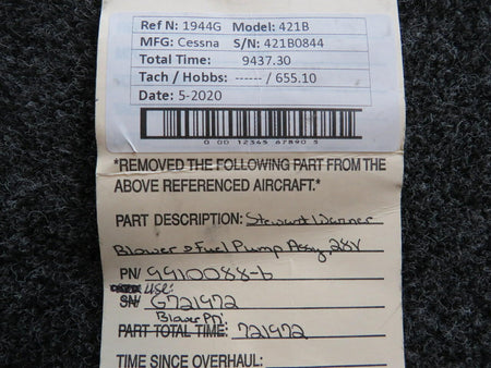 Stewart Warner 9910088-6 Cessna 421B Stewart Warner Blower and Fuel Pump Assembly 28V