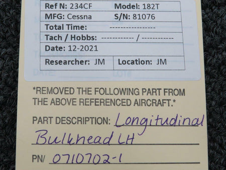 Cessna 0710702-1 Cessna 182T Longitudinal Bulkhead Assembly LH