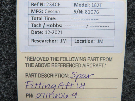 Cessna 0711606-9 Cessna 182T Spar Fitting Aft Assembly LH